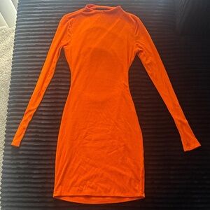 naked wardrobe Long Sleeve Backless Bodycon Dress in Bright Orange
